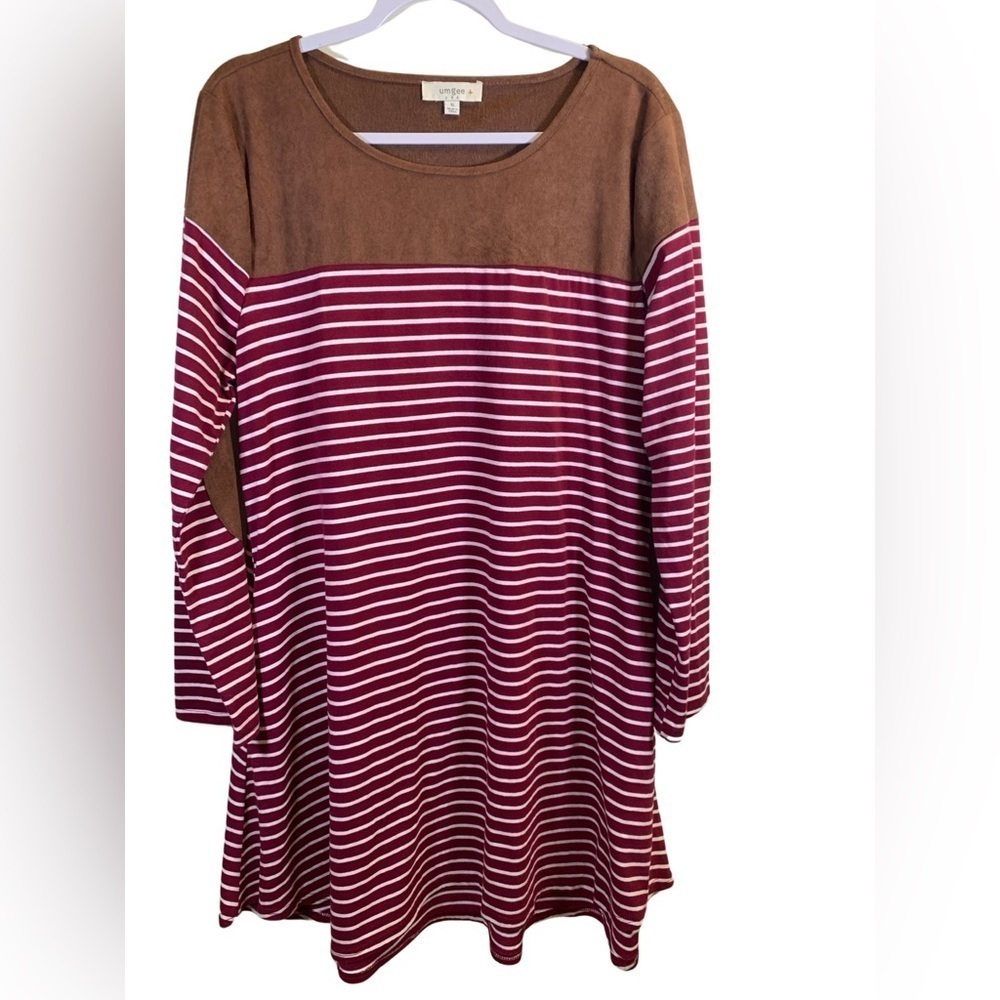 Umgee Long-sleeve Red and White Striped Swing Dress, XL